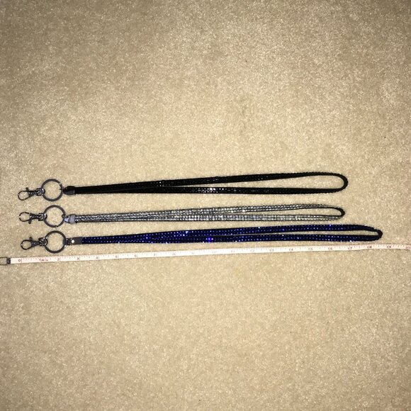 💎 3-Pack Rhinestone Lanyard Bundle — Silver, Blue & Black Sparkle – NWOT - Picture 6 of 9